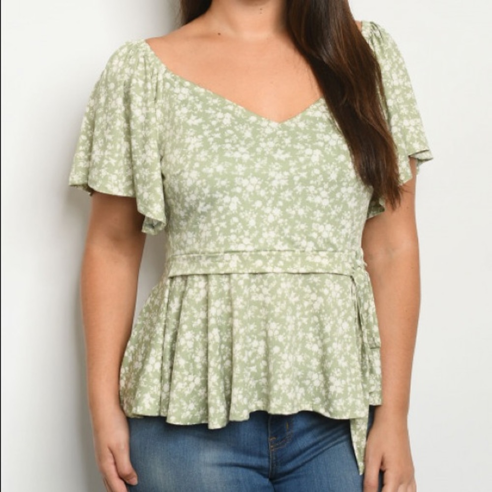 Floral Sage Top 1X-2X-3X